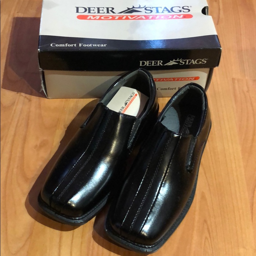 New deer and stags kid black formal dress shoes